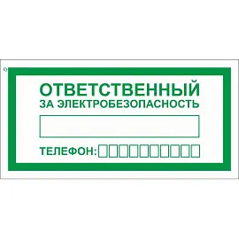 Знак безопасности Ответственный за электробезопасность A31 (100x200 мм, пленка ПВХ, 10 штук в упаковке)