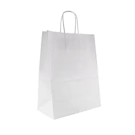 Крафт-пакет бумажный белый с кручеными ручками 26x15x35 см 80 г/кв.м био (200 штук в упаковке)