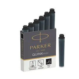 Картриджи чернильные для перьевой ручки Parker Quink Short черные (6 штук в упаковке, артикул производителя 1950407)
