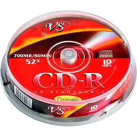 Диск CD-R VS 700 МБ 52x cake box VSCDRIPCB1001 (10 штук в упаковке)