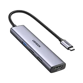 Разветвитель USB UGREEN CM478 (15495) USB-C To HDMI+USB3.0+USB2.0+PD,серебр
