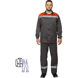 Костюм рабочий летний мужской л16-КПК с СОП серый/оранжевый (размер 52-54, рост 170-176)