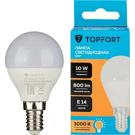 Лампа светодиодная TOPFORT 10 Вт E14 (G, 3000 K, 800 Лм, 220 В)