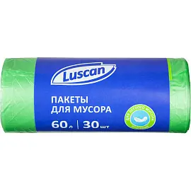 Мешки для мусора на 60 л Luscan зеленые (ПНД, 10 мкм, в рулоне 30 штук, 58х68 см)