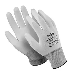 Перчатки рабочие защитные Manipula Specialist Микропол TPU-13/MG-162 нейлоновые с полиуретановым покрытием белые (13 нитей, 13 класс, размер 9, L)