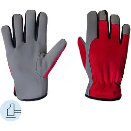 Перчатки рабочие защитные JetaSafety JLE621 трикотажные с искусственной кожей красные/серые (размер 8, M)