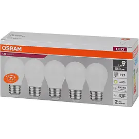 Лампа светодиодная Osram 7 Вт Е27 (P, 3000 К, 560 Лм, 220 В, 5 штук в упаковке, 4058075578197)