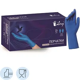 Перчатки одноразовые повышенной прочности Libry латексные неопудренные синие (размер M, 50 штук/25 пар в упаковке)