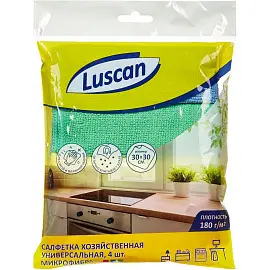 Салфетки хозяйственные Luscan микрофибра 30х30 см 180 г/кв.м (4 штуки в упаковке)