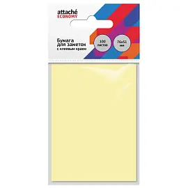 Стикеры Attache Economy 76x51 мм пастельный желтый (1 блок на 100 листов)
