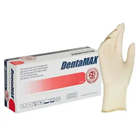 Перчатки медицинские смотровые латексные DentaMAX текстурированные нестерильные двойного хлорирования размер S (6.5-7) желтые (100 штук в упаковке)
