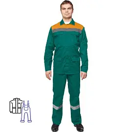 Костюм рабочий летний мужской Арсенал л05-КПК зеленый/оранжевый с СОП (размер 56-58, рост 182-188)