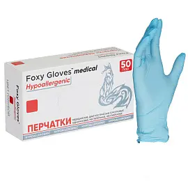 Перчатки одноразовые смотровые Foxy-Gloves нестерильные неопудренные размер S (6.5-7) голубые (50 пар/100 штук в упаковке)