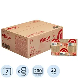 Полотенца бумажные листовые Focus Premium Z-сложения 2-слойные 20 пачек по 200 листов (артикул производителя 5069955)