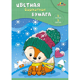 Бумага цветная Апплика (А4, 5 листов, 5 цветов, бархатная)