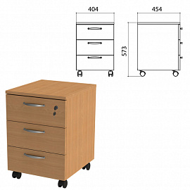 Тумба подкатная Эко с замком (бук бавария, 404x454x573 мм, 3 ящика)
