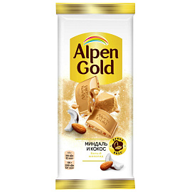 Шоколад Alpen Gold белый с миндалем и кокосовой стружкой 85 г