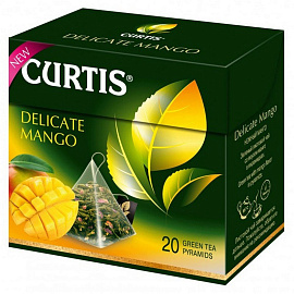 Чай Curtis "Delicate Mango Green Tea", зеленый, аромат, 20 пакетиков-пирамидок по 1,8г