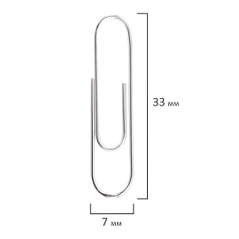 Скрепки ОФИСМАГ, 33 мм, никелированные, 100 шт., в картонной коробке, 225153