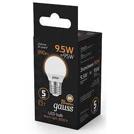 Лампа светодиодная Gauss LED G 9.5Вт E27 3000К 890Лм 220В 105102110