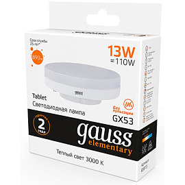 Лампа светодиодная Gauss LED Elementary GX 13Вт GX53 3000К 890Лм 220В 83813