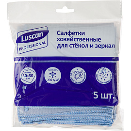 Салфетки хозяйственные Luscan Professional микрофибра 30х30 см 230 г/кв.м синие (5 штук в упаковке)