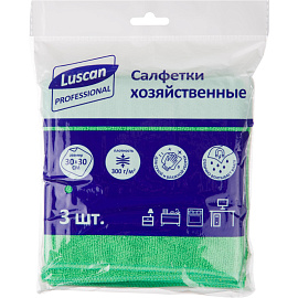 Салфетки хозяйственные Luscan Professional микрофибра 30х30 см 300 г/кв.м зеленые (3 штуки в упаковке)