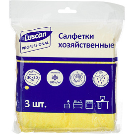 Салфетки хозяйственные Luscan Professional микрофибра 30х30 см 300 г/кв.м желтые (3 штуки в упаковке)