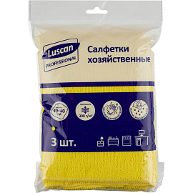 Салфетки хозяйственные Luscan Professional микрофибра 40х40 см 300 г/кв.м желтые (3 штуки в упаковке)