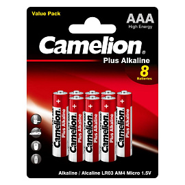 Батарейка ААА мизинчиковая Camelion Plus Alkaline блистер (8 штук в упаковке)