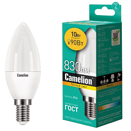 Лампа светодиодная Camelion LED10-C35/830/E14 свеча 10Вт E14 3000K 830Лм 220В 13559