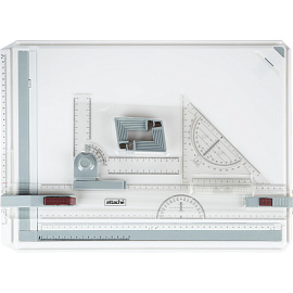 Доска-планшет пластиковая маркерная для черчения (кульман) Attache А3 37x50.5 см (горизонтальная, белая рабочая поверхность, с рейсшиной, треугольнико