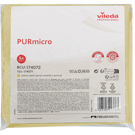 Салфетки хозяйственные Vileda Professional ПУРмикро Актив микрофибра 38x35 см 260 г/кв.м желтые (5 штук в упаковке)