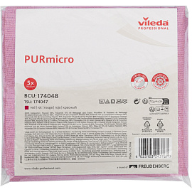 Салфетки хозяйственные Vileda Professional ПУРмикро Актив микрофибра 38x35 см 260 г/кв.м красные (5 штук в упаковке)