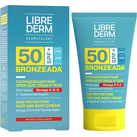 Крем для лица солнцезащитный Librederm Bronzeada с омегой 3-6-9 и термальной водой SPF50 150 мл