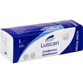 Салфетки бумажные Luscan Mega Pack 1-слойные 24х24 см белые (500 листов в пачке)