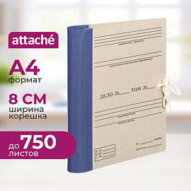 Папка архивная Дело для переплета из бумвинила Attache для формата А4 320х80х225 мм на завязках синяя до 750 листов