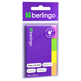 Флажки-закладки Berlingo "Ultra Sticky", 20*50мм, 50л*4 неоновых цвета