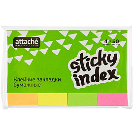 Клейкие закладки Attache Selection бумажные 4 цвета по 50 листов 20x50 мм