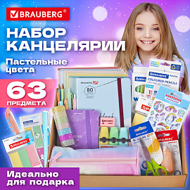 Набор канцелярии подарочный BRAUBERG "PASTEL", 18 наименований, 63 предмета, 880952