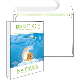 Конверт Bong Nautilus ЭКО С5 80 г/кв.м белый стрип с внутренней запечаткой (25 штук в упаковке)