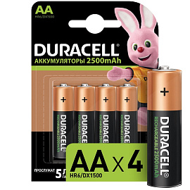 Аккумулятор AA 2500 мАч Duracell 4 штуки в упаковке Ni-Mh