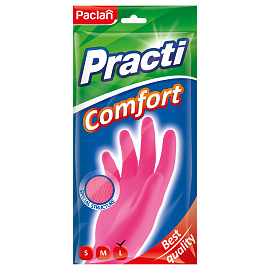 Перчатки МНОГОРАЗОВЫЕ латексные PACLAN "Practi Comfort", хлопчатобумажное напыление, размер L (большой), розовые, вес 66 г, 407272