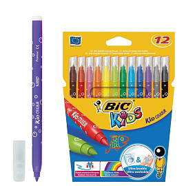 Фломастеры Bic Kid Couleur 12 цветов для маленьких детей (вентилируемые колпачки)