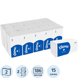 Полотенца бумажные листовые KIMBERLY-CLARK Kleenex Interfold Z-сложения 2-слойные 15 пачек по 186 листов (артикул производителя 6789)