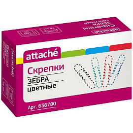 Скрепки канцелярские 28 мм Attache Зебра металлические с полимерным покрытием (100 штук в упаковке)