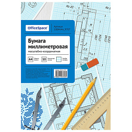 Бумага масштабно-координатная OfficeSpace, А4 10л., голубая, в папке