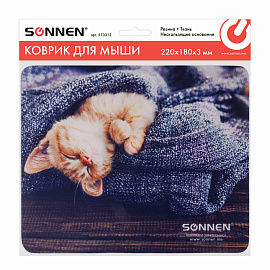 Коврик для мыши SONNEN "KITTEN", резина + ткань, 220х180х3 мм, 513313