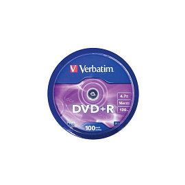 Диск DVD+R Verbatim 4.7 ГБ 16x cake box 43551 (100 штук в упаковке)