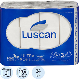 Бумага туалетная Luscan Deluxe 3-слойная белая (24 рулона в упаковке)